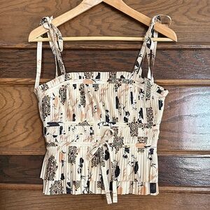 Ulla Johnson Bea pleated floral sleeveless top with ties